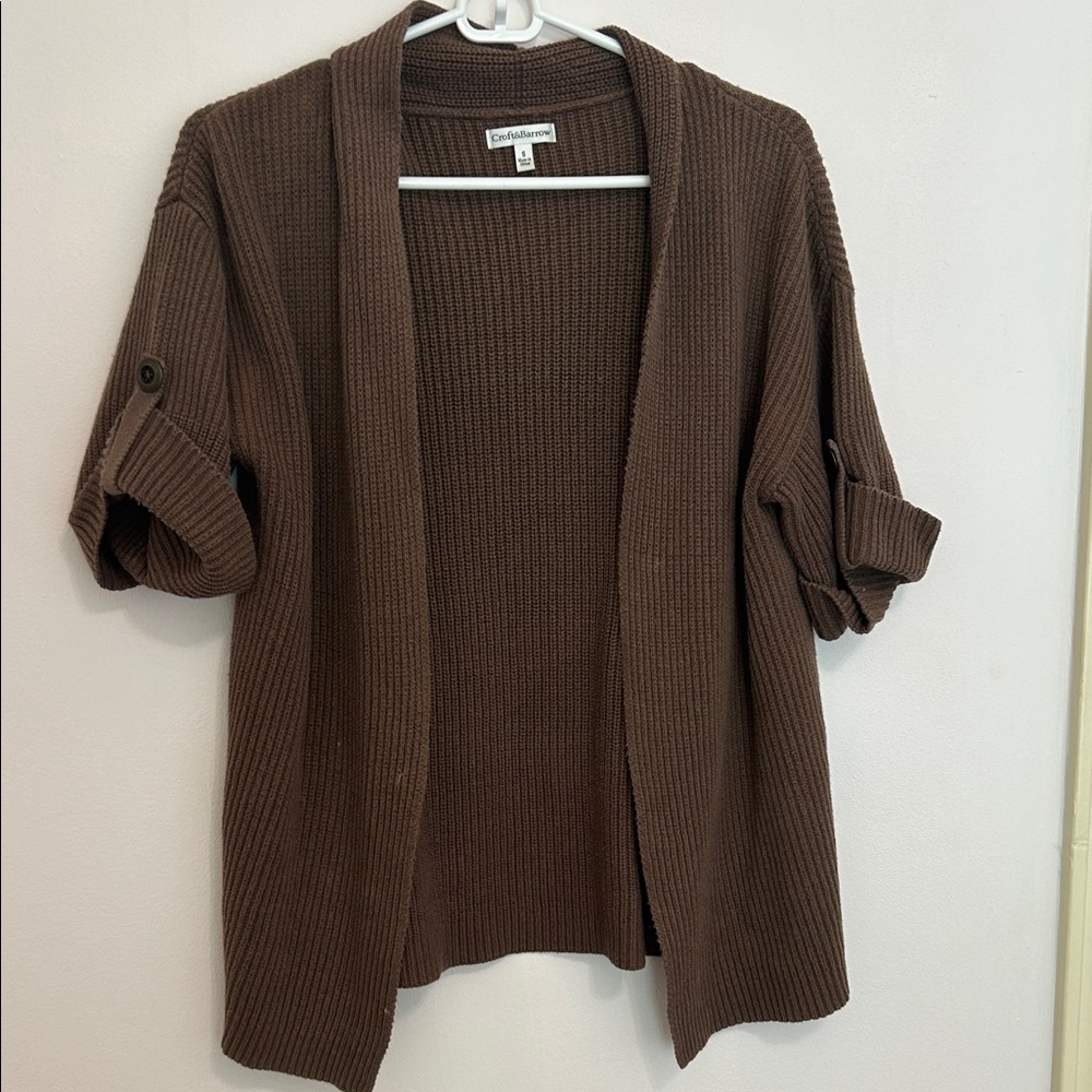 Croft & Barrow open Cardigan Brown Corded Sweater Short Sleeve Small